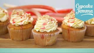 Rhubarb Crumble amp Custard Cupcake Recipe  Cupcake Jemma [upl. by Sordnaxela]