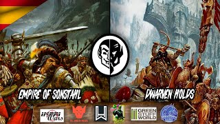 🇪🇸 9TH AGE BATTLE REPORT EMPIRE OF SONNSTAHL VS DWARVEN HOLDSESPAÑOL [upl. by Eceinehs494]