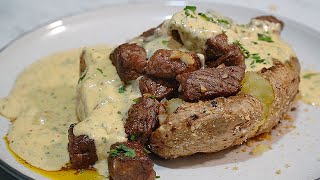 STEAKStuffed BAKED Potatoes with Creamy Parmesan Sauce [upl. by Therron]