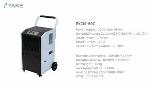 RYCM 60C Mobile Condensate Commercial Dehumidifier  Portable Moisture Control by Yakeclimate [upl. by Yrrat]