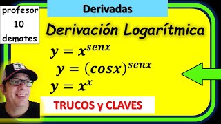 👉 DERIVACIÓN LOGARÍTMICA derivar funciones potenciales exponenciales [upl. by Gnanmas403]