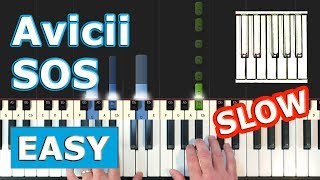 Avicii  SOS  SLOW EASY Piano Tutorial  Sheet Music Synthesia [upl. by Anileba291]