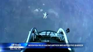 Skydiver Felix Baumgartner breaks sound barrier [upl. by Bibbye]