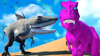 Purple TRex Breakout  Batman Indoraptor Vs Tyrannosaurus Rex King Shark Dinosaurs Fight [upl. by Iuqcaj]