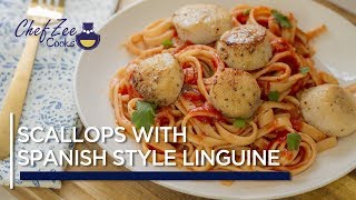 Pan Seared Scallops with Spanish Style Linguine  Recipes for Lent  Chef Zee Cooks [upl. by Atinwahs]