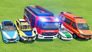 POLICE CAR FIRE TRUCK AMBULANCE COLORFUL CARS FOR TRANSPORTING FS 22 [upl. by Ettenot]