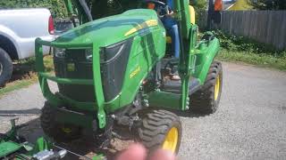 John Deere 1023E mower deck install [upl. by Bridgette588]