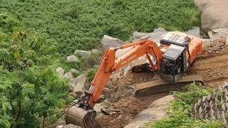 Incredible Excavator Lifting Heavy Stones near Lake Working hard  Must Watch [upl. by Ahterod200]