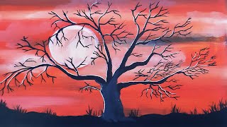 Paint Dead Tree at Night  Landscape Painting for Beginners  Easy Acrylic Painting [upl. by Gnahk399]