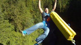 Bungee Jump BROKEN CORD PRANK GoPro held in hand and bridge view [upl. by Otsuaf]