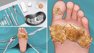 ASMR  Surgery to Remove Large Plantar Warts Animation  Corn Foot Calluse HPV Treatment 사마귀 足底疣贅 [upl. by Herodias]