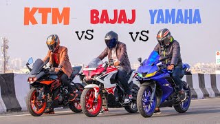 R15 V3 bs6 vs RS 200 bs6 vs RC 200 bs6  Drag Race  Top End Test [upl. by Hervey]