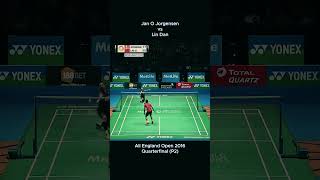 Jan O Jorgensen and Lin Dan at All England Open 2016 Set 1 P2 [upl. by Lleddaw651]