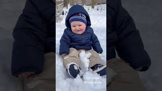 Baby sees snow for the first time foryou lovable bestfriends dog baby snow happy [upl. by Hellah]