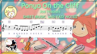 Ponyo on the Cliff 崖の上のポニョ  Play along With Piano Accompaniment  Sheet music with Easy Notes [upl. by Eadnus]