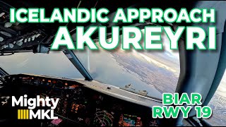 Approach and Landing on Beautiful Akureyri runway 19 AEY BIAR with Oceanic clearance to Iceland [upl. by Ahseinet860]