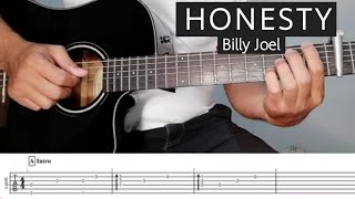 HONESTY Billy Joel Guitar Tutorial with TablatureTabs on Screen [upl. by Ellerahs]