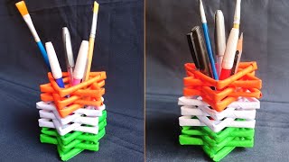 Republic Day Special Craft Ideas। Tricolour Paper Craft। Tricolour PenPencil Stand Making At Home [upl. by Taro]