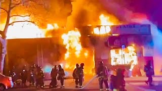 FDNY BOX 3412  FDNY BATTLING 3RD ALARM FIRE IN AUTOBODY SHOP ON 34TH AVE IN WOODSIDE QUEENS NYC [upl. by Broeker]