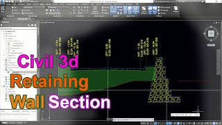 AutoCAD Civil 3d Complete Tutorials Subassembly Of Retaining Wall amp Create Sections Target Surfaces [upl. by Zennas]