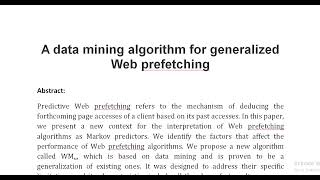 A data mining algorithm for generalized Web prefetching [upl. by Meuser]