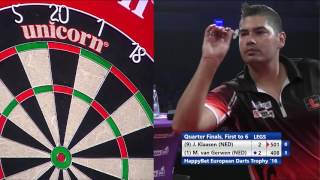 8 legs in just 10mins 17secs  Klaasen v van Gerwen  HappyBet European Darts Trophy 2016 [upl. by Pammy]