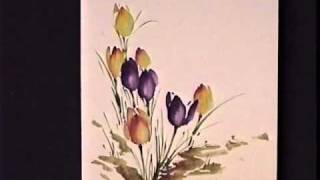 Crocus amp Bees in sumie Chinese brush painting technique [upl. by Ainel809]