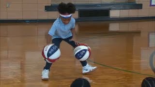 9yearold sensation joins Harlem Globetrotters at school in Brooklyn [upl. by Barris]