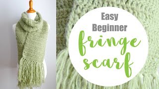 How To The Crochet Easy Beginner Fringe Scarf Learn To Crochet Series [upl. by Ybsorc842]