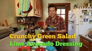 Crunchy Green Salad with Lime Avocado Dressing Raw Vegan Superfood Recipe [upl. by Groveman]