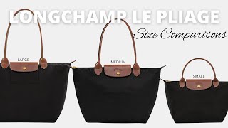 LONGCHAMP LE PLIAGE ORIGINAL TOTE SIZE COMPARISON  Small Medium amp Large [upl. by Kemble963]