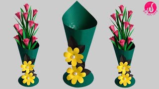 😱 Day 5 7 Days Paper Craft Challenge DIY Paper Flower Vase  Handmade Flower Vase [upl. by Ludwigg556]