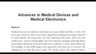 Advances in Medical Devices and Medical Electronics [upl. by Riggins340]