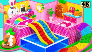 Build 2 Style Water Slide in to Modern Underground Swimming Pool House in Pink  DIY Miniature House [upl. by Lavinie]