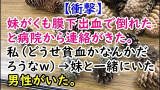 【衝撃】妹がくも膜下出血で倒れたと病院から連絡がきた。私（どうせ貧血かなんかだろうなｗ）→妹と一緒にいた男性がいた。【痛快・スカッとジャパン】 [upl. by Donatelli]