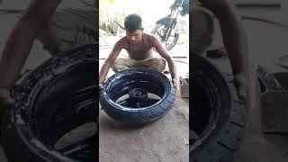 1307017 MRF tubeless tyre  mrf tyre  new tyre fitting  bike tyre fitting [upl. by Swetlana]