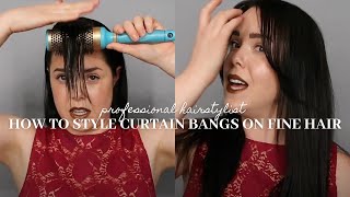 How to Style Curtain Bangs on Fine Hair by Professional Hairstylist Faye Smith  Faye Smith Agency [upl. by Olfe]