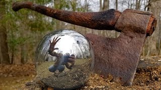 CUTTING OPEN a polished aluminum foil ball  Sawing and chopping 2 aluminium balls [upl. by Rosenbaum]