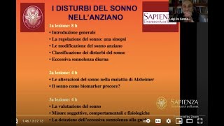 Disturbi del sonno nellanziano 1  Lezione SSVCP e Master Psicogeriatria [upl. by Haerr]