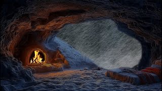 Relaxing in a Winter Snowstorm  Cozy Up In A Cave With A Crackling Fireplace That Makes You Sleepy [upl. by Arotal]