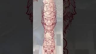 Sleeve tattoo saber tooth tiger skull and rose tattoos tatouage tattoo blackwork tattooart [upl. by Aissak]