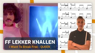 Drum mee met Queen  I Want To Break Free  Online Drumles [upl. by Korey]