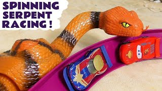 Toy Car Racing With The Funlings On The Spinning Serpent Track [upl. by Liana]