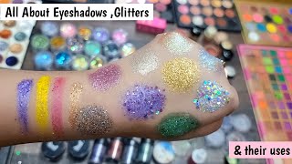 All type of Eyeshadows  Glitters amp their uses Step by Step  How to apply glitters like a Pro [upl. by Attiuqehs543]