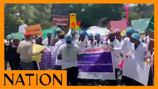 Doctors strike day 1 Medics in Nairobi march outside Ministry of Health headquarters [upl. by Gnek]