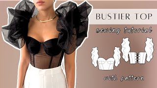 DIY Bustier with ruffle sleeves Corset Tutorial  How To Make a Bustier with ruffle sleeves Tutorial [upl. by Aciram]