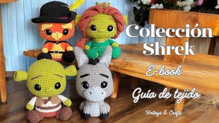 Colección AMIGURUMI Shrek Fiona Burro y Gato con Botas a crochet  GUÍA DE TEJIDO  Materiales [upl. by Ecinwahs]