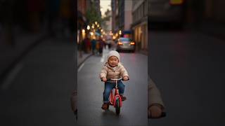 Babies riding cycle on city road 😨  babyactivities babyshorts cycling shorts shortsfeed [upl. by Nivre]