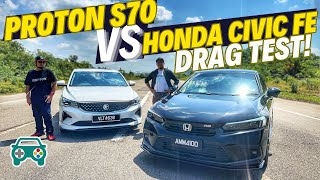 DRAG TEST PROTON S70 VS HONDA CIVIC FE RS Mana Yang Terrrpalinggg Powerrrr [upl. by Hplar572]