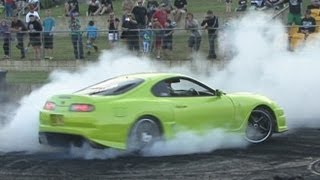 800hp Toyota Supra burnout at Burnout Mayhem 2013 [upl. by Whitcomb653]